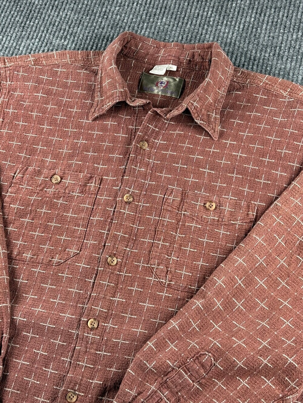 VTG The Territory Ahead Button Up Mens XL Long Sleeve Terracotta Tan Textured